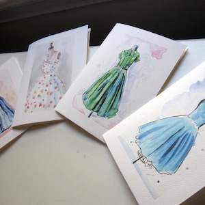 Cartes de correspondance, Vintage robe aquarelle Art Note cartes éd. 2, ensemble de 12