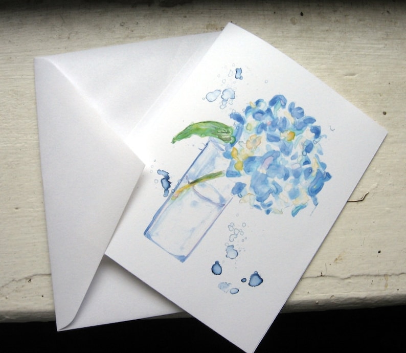 Flower Watercolor Art Cards Blue Hydrangea Notecards Set of 8