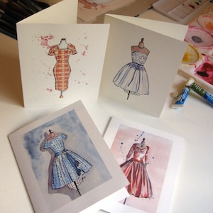 Vintage Dress Cards Ed. 1, Watercolor Art Note Cards, Set of 8 image 1