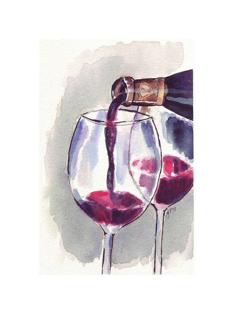Art du vin Verre de vin rouge Pour, Aquarelle Art Print, 8x10 Édition limitée Imprimer image 6
