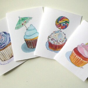 Conjunto de cartões de aquarela variedade de cupcake - Cartões de notas de arte de cupcake (Ed. 3), conjunto de 12