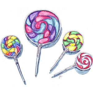 Watercolor Painting Swirl Lollipops Watercolor Art Print, 5x7 image 1