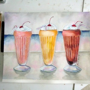 Milkshake Art 11x14 Print Three Milkshakes Soda Shop Painting Chocolate, Vanilla, and Strawberry image 5