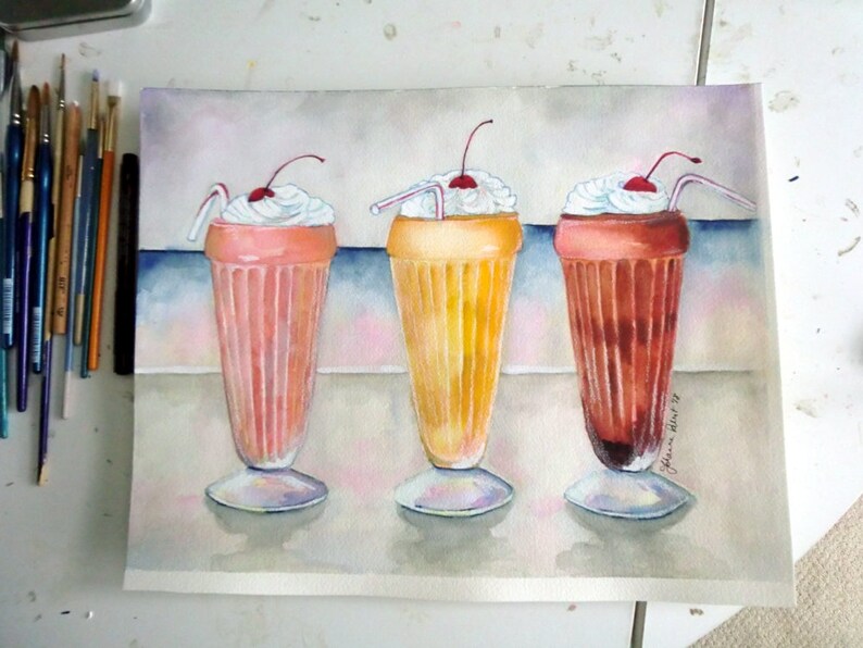 Milkshake Art 11x14 Print Three Milkshakes Soda Shop Painting Chocolate, Vanilla, and Strawberry image 5