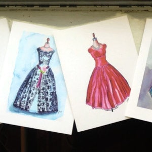 Blank Fashion Notecards Vintage Dress Watercolor Art Note - Etsy