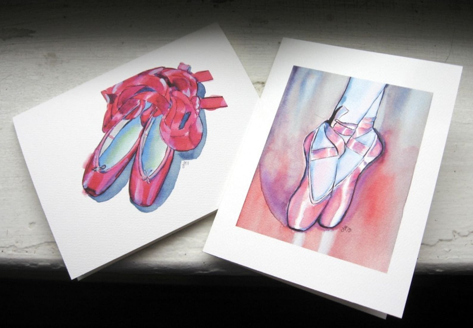 girls note card set - ballet shoes cards, watercolor art notecards, set of 8