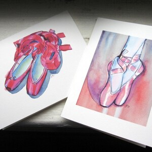 Girls Note Card Set - Ballet Shoes Cards, Watercolor Art Notecards, Set of 8