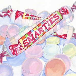 Watercolor Painting Smarties Candy Watercolor Art Print 11x14 Wall Art Candy Series no. 1 image 1