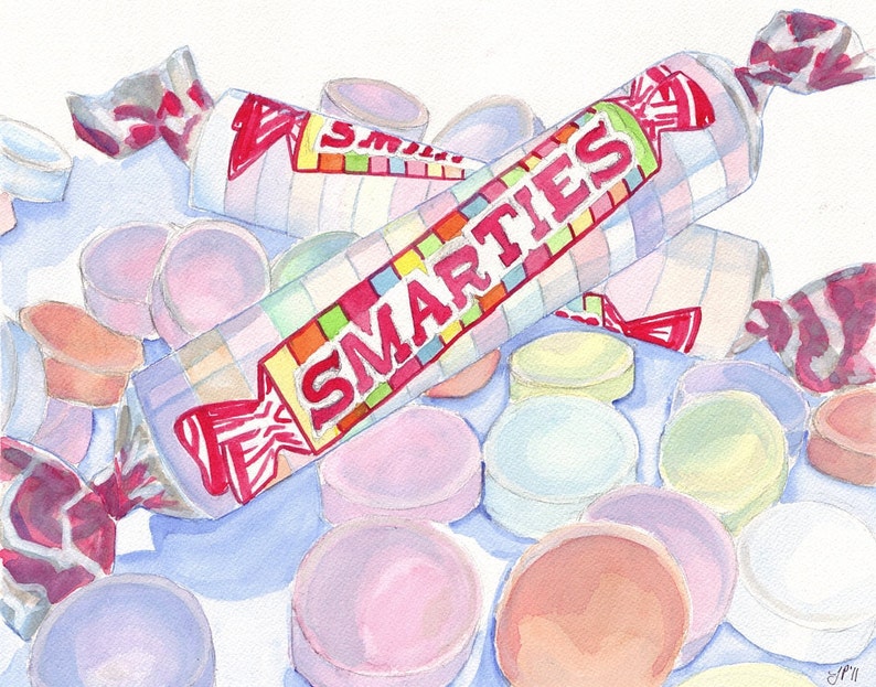 Watercolor Painting Smarties Candy Watercolor Art Print 11x14 Wall Art Candy Series no. 1 image 1