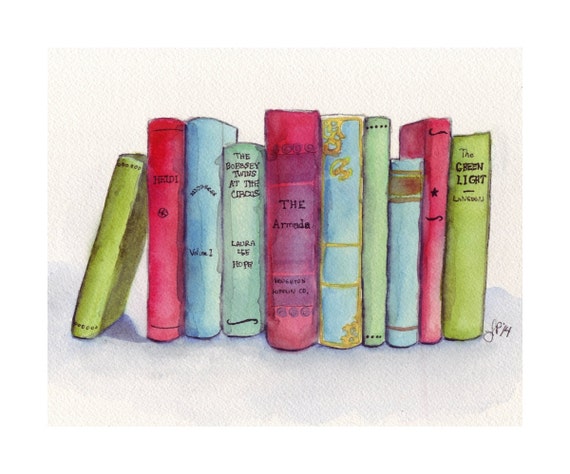 Books Watercolor Painting Print Stack of Books Literature Art Book