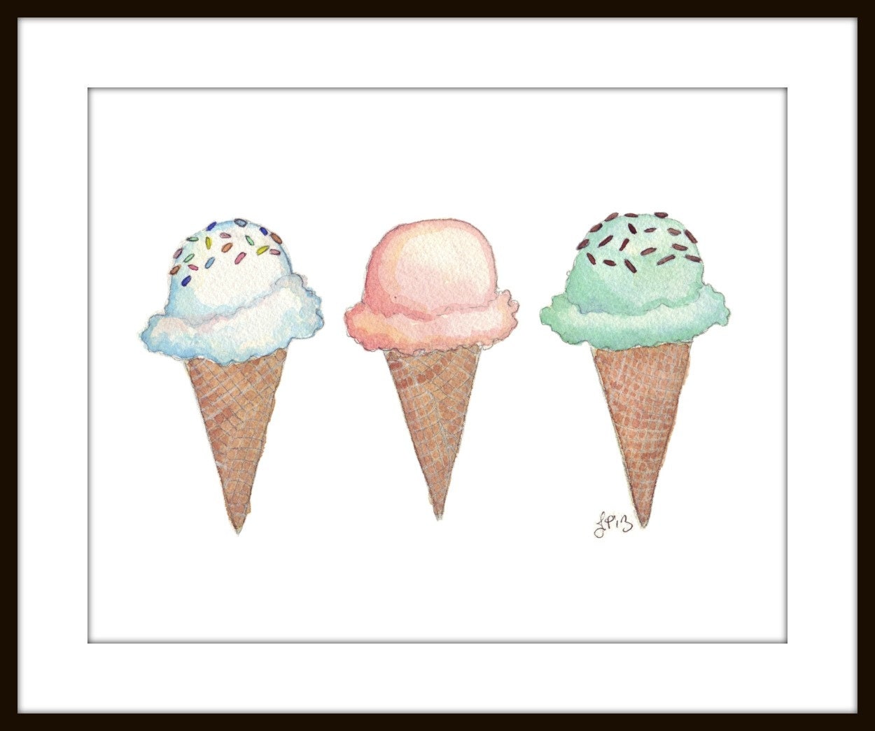 アイスクリームアート 5x7 - 食品イラスト - 3 つのアイスクリーム