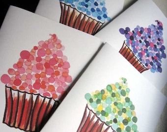 Greeting Card Set - Cupcake Cards - Watercolor Art Notecards (Ed. 4), Set of 12