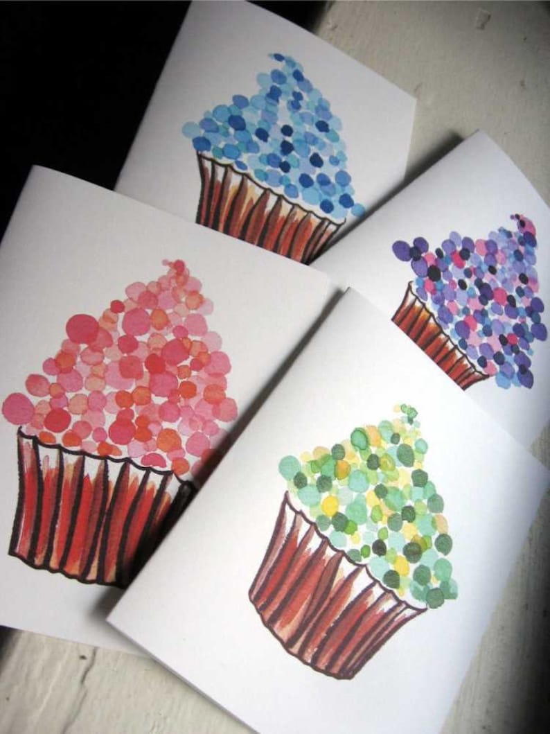 Greeting Card Set Cupcake Cards Watercolor Art Notecards Ed. 4, Set of 12 image 1