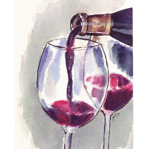 Art du vin Verre de vin rouge Pour, Aquarelle Art Print, 8x10 Édition limitée Imprimer image 4