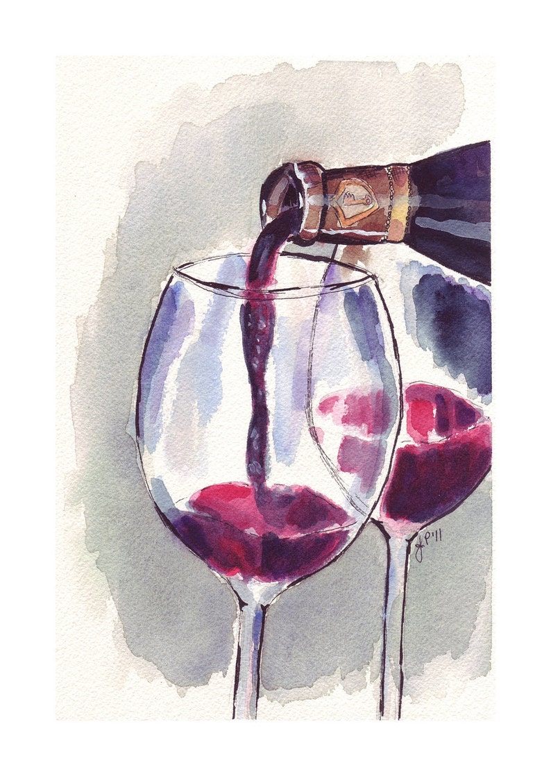 Art du vin Verre de vin rouge Pour, Aquarelle Art Print, 8x10 Édition limitée Imprimer image 4