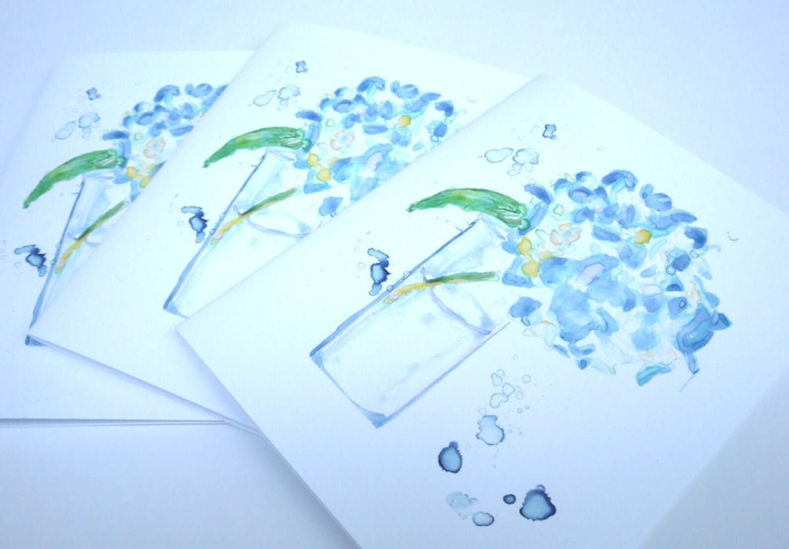 Blank Flower Cards Set - Blue Hydrangea Watercolor Art Note Cards, Set ...