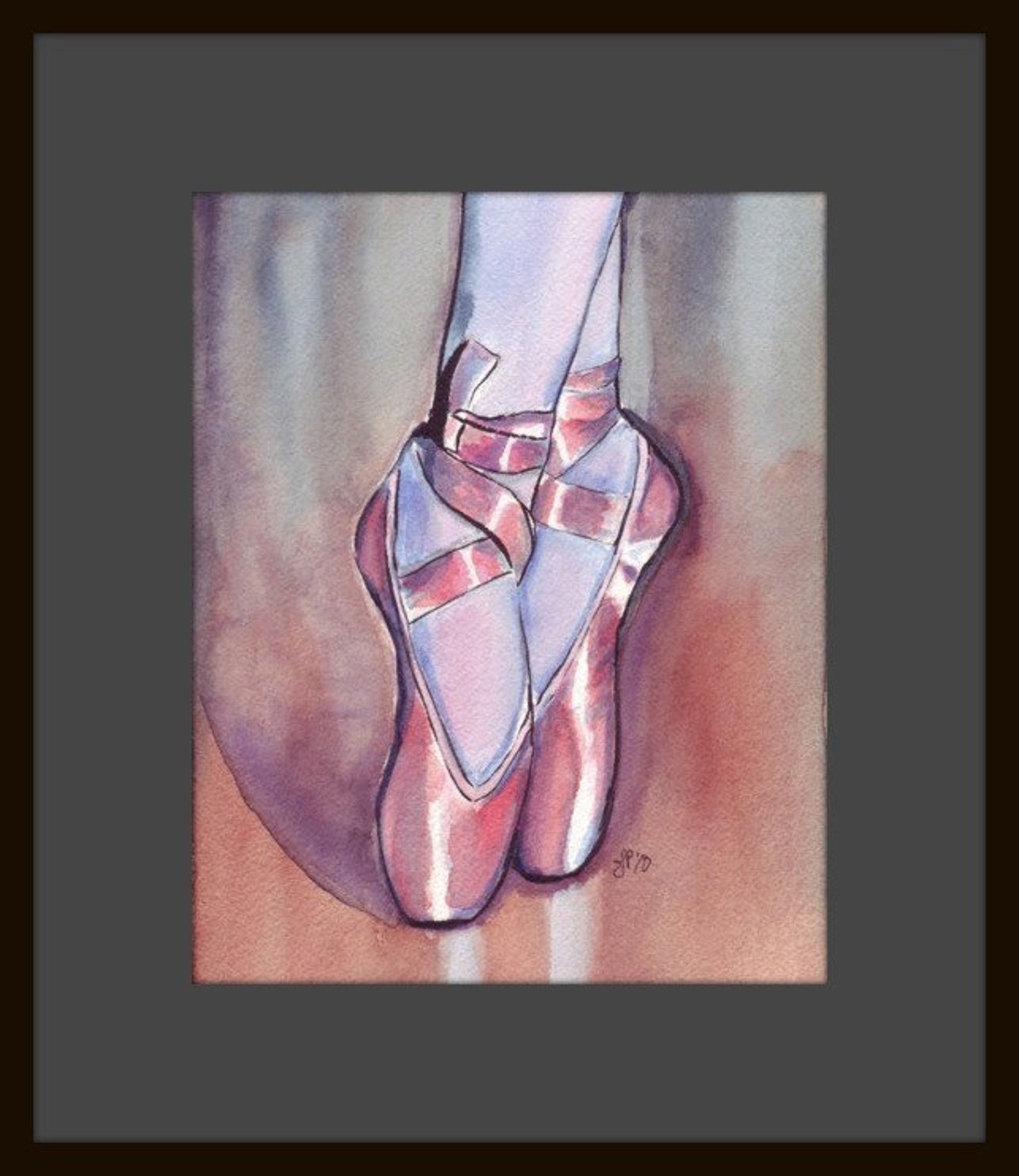 watercolor painting - pink ballet shoes watercolor art print, 8x10