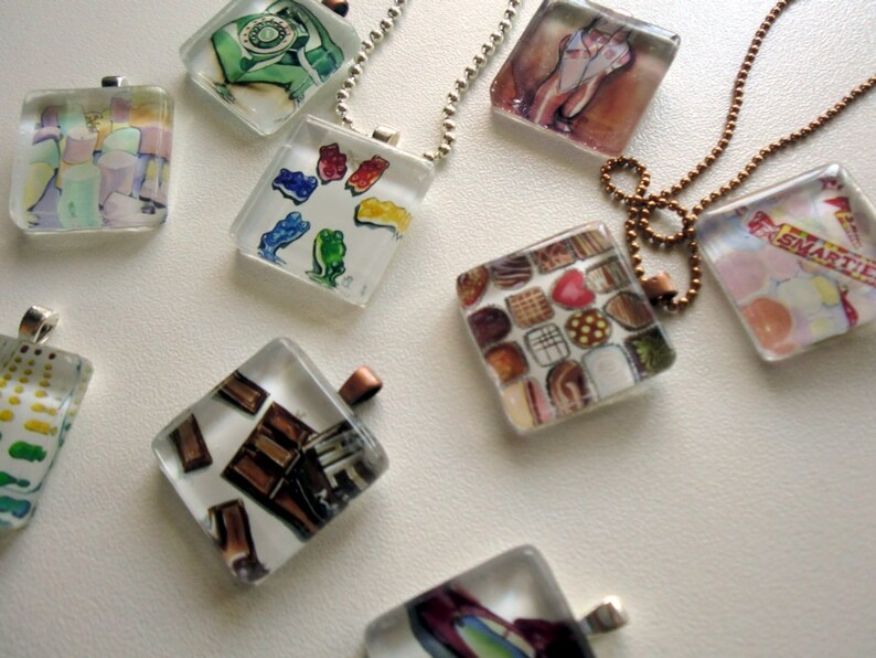 Button Candy Necklace Glass Tile Pendant Necklace Wearable Etsy