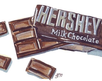 Watercolor Painting - Hersheys Chocolate Bar Watercolor Art Print, 8x10