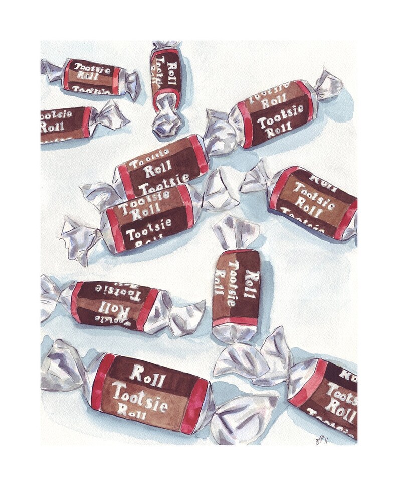 Watercolor Painting Tootsie Rolls Art, Watercolor Art Print, 5x7 Art Print image 2