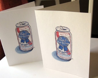 Pabst Beer Cards, PBR Note Cards, Gifts for Guys, Watercolor Art Notecards, Set of 8