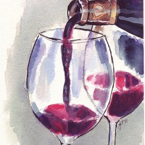 Art du vin Verre de vin rouge Pour, Aquarelle Art Print, 8x10 Édition limitée Imprimer image 5