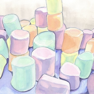 Watercolor Painting - Marshmallows Art - Watercolor Art Print, 11x14 Wall Art, Candy Series no. 6