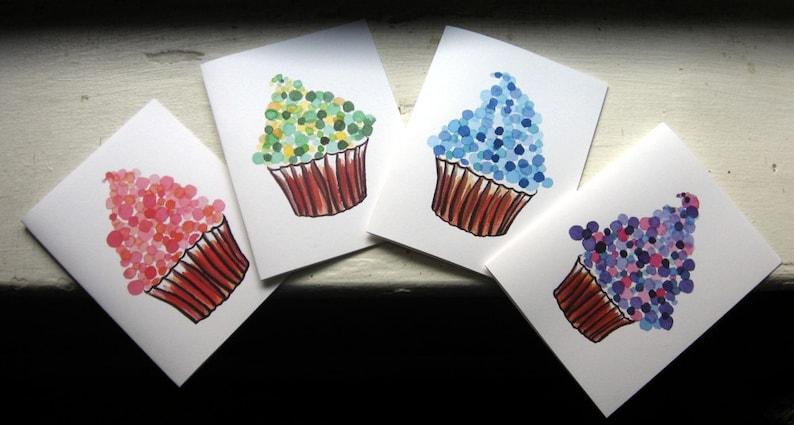 Greeting Card Set Cupcake Cards Watercolor Art Notecards Ed. 4, Set of 12 image 3