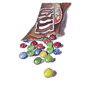 Watercolor Painting M and Ms Candy Watercolor Art Print, 8x10 image 1