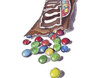 Watercolor Painting - M and Ms Candy Watercolor Art Print, 8x10