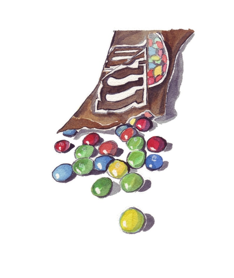 Watercolor Painting M and Ms Candy Watercolor Art Print, 8x10 image 1