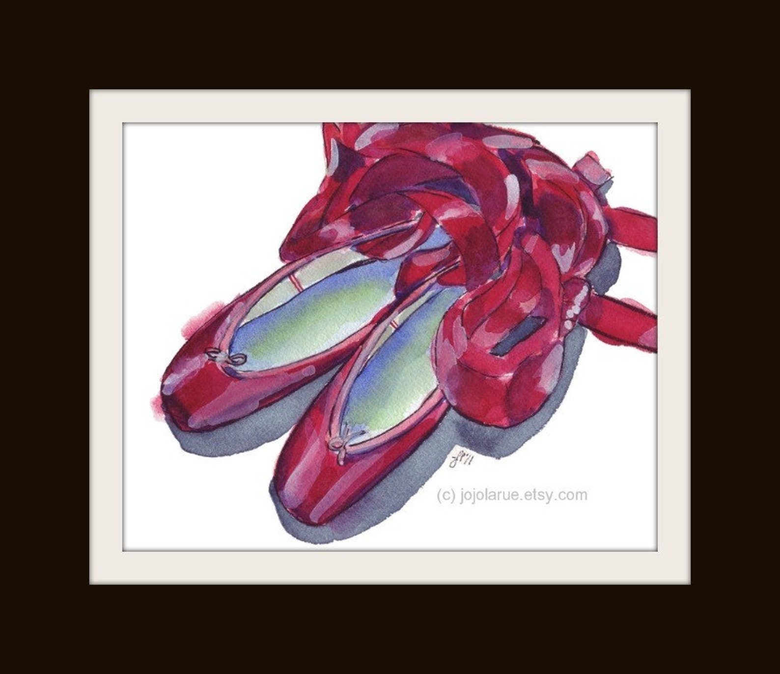 red pointe shoes watercolor painting - red ballet shoes watercolor art print, 5x7