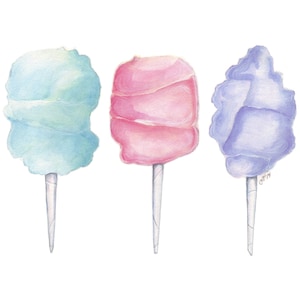 Three Cotton Candies Trio Watercolor Painting Cotton Candy Art Pastel Food Illustration, 11x14 Print image 2
