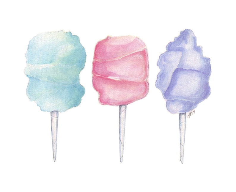 Three Cotton Candies Trio Watercolor Painting Cotton Candy Art Pastel Food Illustration, 11x14 Print image 2
