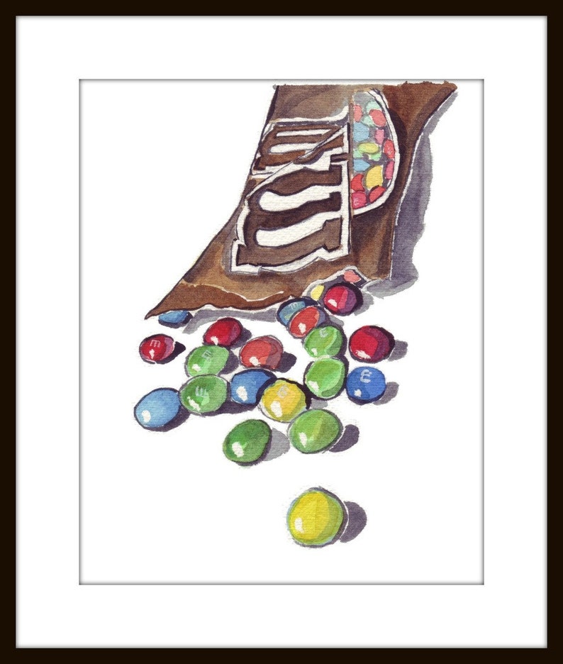 Watercolor Painting M and Ms Candy Watercolor Art Print, 8x10 image 3