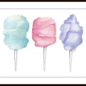 Three Cotton Candies Trio Watercolor Painting Cotton Candy Art Pastel Food Illustration, 11x14 Print image 3