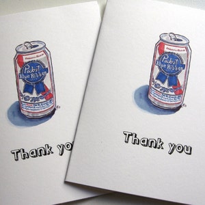 Thank You Notes, PBR Pabst Blue Ribbon Beer Watercolor Art Thank You Cards, Set of 12 image 3