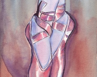 Watercolor Painting - Pink Ballet Shoes Watercolor Art Print, 8x10