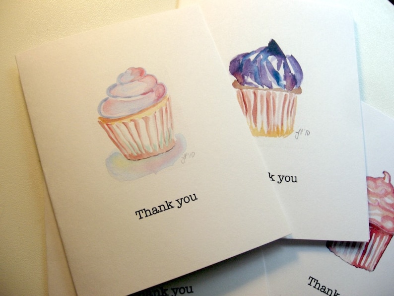 Set of 8 Thank You Notes Card Set Cupcake Art Thank You Cards
