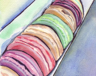 Laduree Watercolor Painting - Macarons Art, Macarons in a Box Watercolor Art Print, 11x14