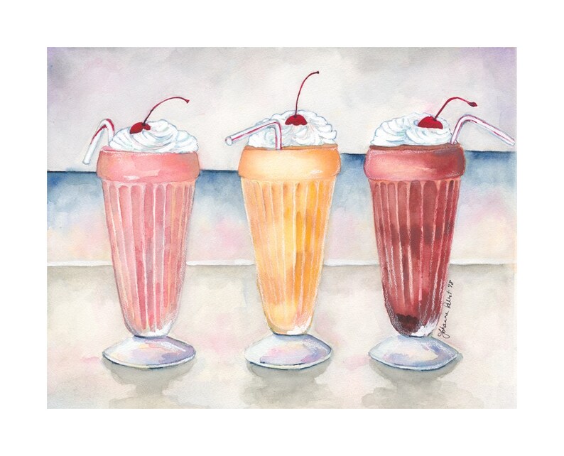 Milkshake Art 11x14 Print Three Milkshakes Soda Shop Painting Chocolate, Vanilla, and Strawberry image 3