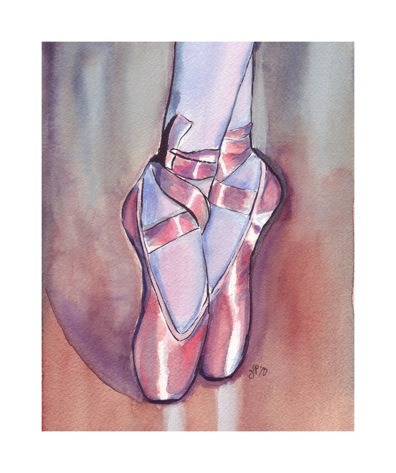 Pink Pointe Shoes 11x14 Watercolor Painting Ballet Art, Pink Ballet Shoes Watercolor Art Print, 11x14 Wall Art image 2