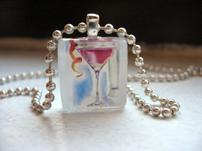 Martini Pendant Necklace Cosmo Cocktail Art Jewelry Glass Tile Etsy