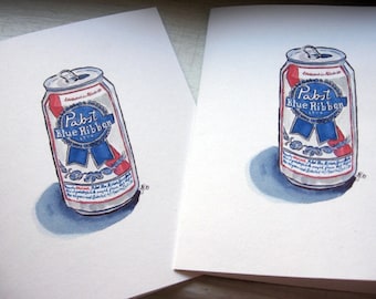 Hipster Stationery - PBR Beer Watercolor Art Notecards, Set of 12