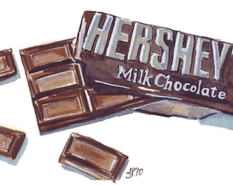 Watercolor Painting - Chocolate Bar Watercolor Art Print, 5x7