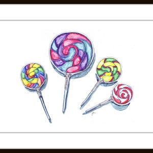 Watercolor Painting Swirl Lollipops Watercolor Art Print, 5x7 image 3