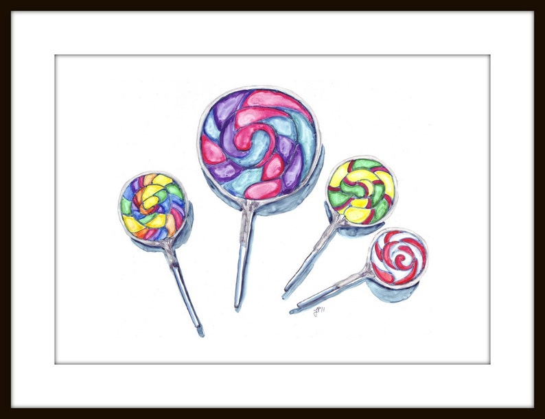 Watercolor Painting Swirl Lollipops Watercolor Art Print, 5x7 image 3