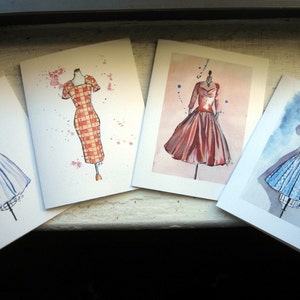 Vintage Dress Cards Ed. 1, Watercolor Art Note Cards, Set of 8 image 3