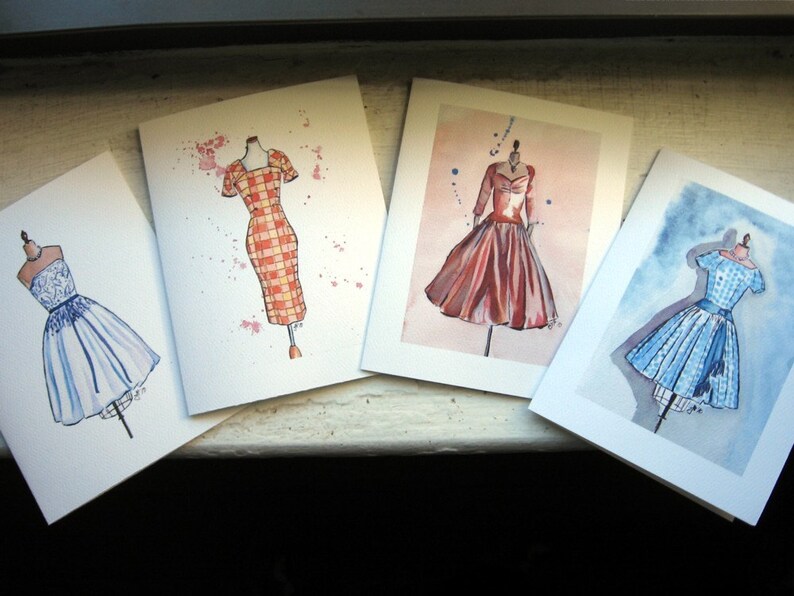 Vintage Dress Cards Ed. 1, Watercolor Art Note Cards, Set of 8 image 3