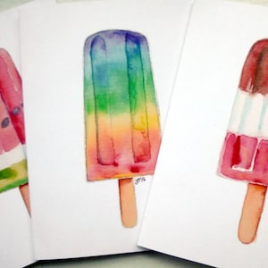Cartes de Popsicle - Popsicle aquarelle Art blanc cartes - Frozen Dessert nourriture Pop Illustration cartes - lot de 8 cartes